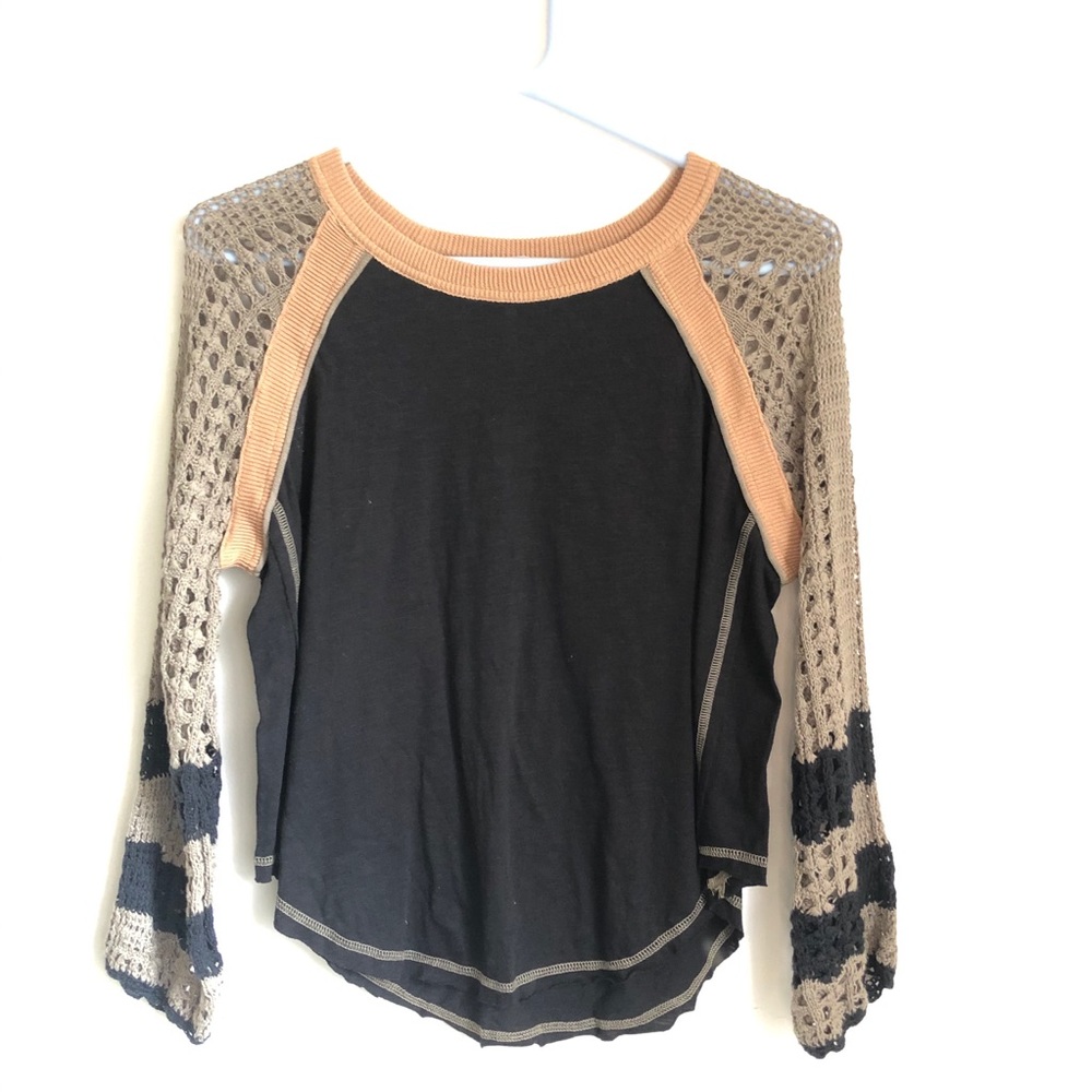 Free People FP Crochet Sleeve Knit Sweater